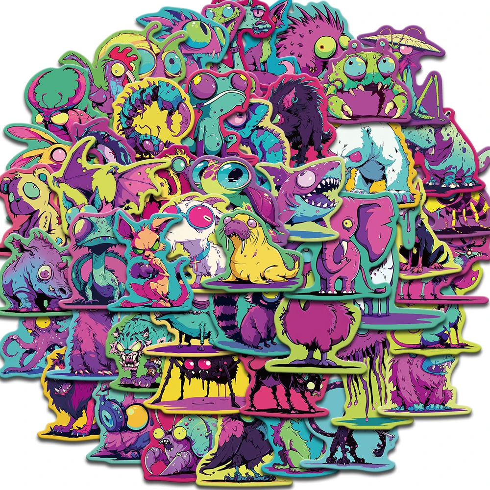 50PCS Colorful Strange Creatures Sticker Scrapbooking Living Room Waterproof Laptop Luggage Landscape Aesthetic Stickers