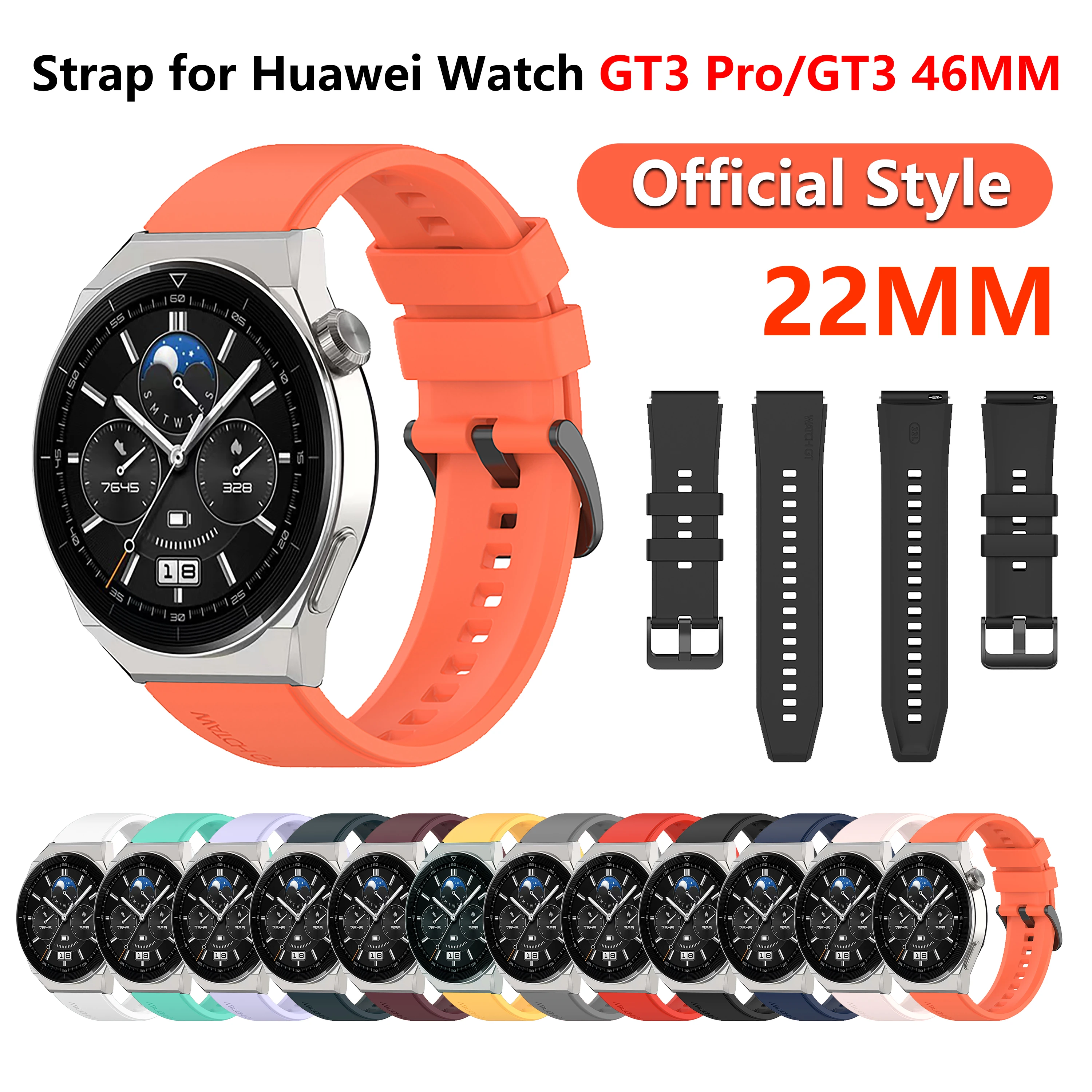 22mm Silicone Strap for Huawei Watch GT3 Pro Official Watch Band Sport Bracelet for Huawei GT 3 Pro gt3 46mm Smart Watch Correa