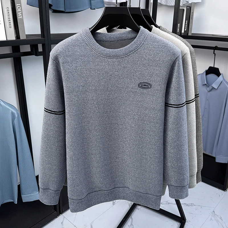 

High quality velvet warm sweater men's round neck top winter new trend luxury brand embroidered Korean casual knitted pullover