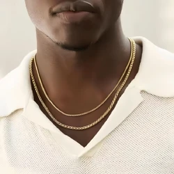 3mm Stainless Steel Necklace For Men Simple Gold Color Keel Chain Necklace Fashion Jewelry Titanium Steel Accessories