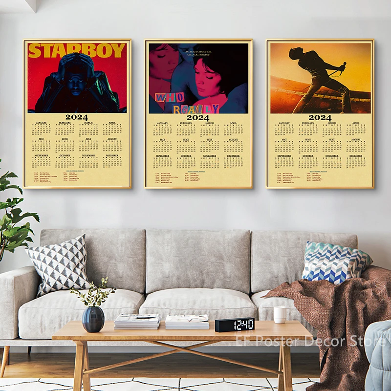 2024 Calendar Singer Poster The Weeknd/Mitski/Lana Del Rey Aesthetics Art Prints Painting Retro Home Decoration Room Wall Decor