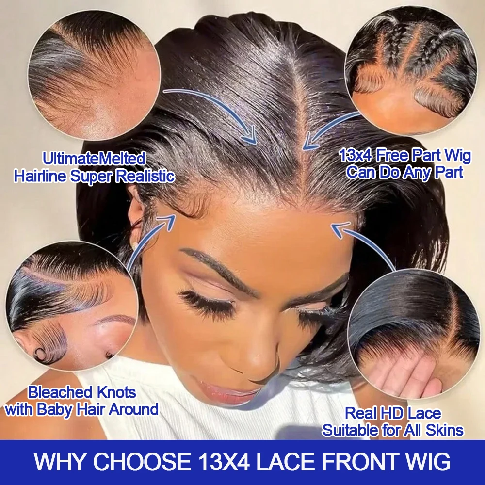 Vietnamese Bone Straight Braided Virgin Frontal Wig PrePlucked Human Hair Glueless Short Bob Wigs 13x6 Hd Lace Front Wigs