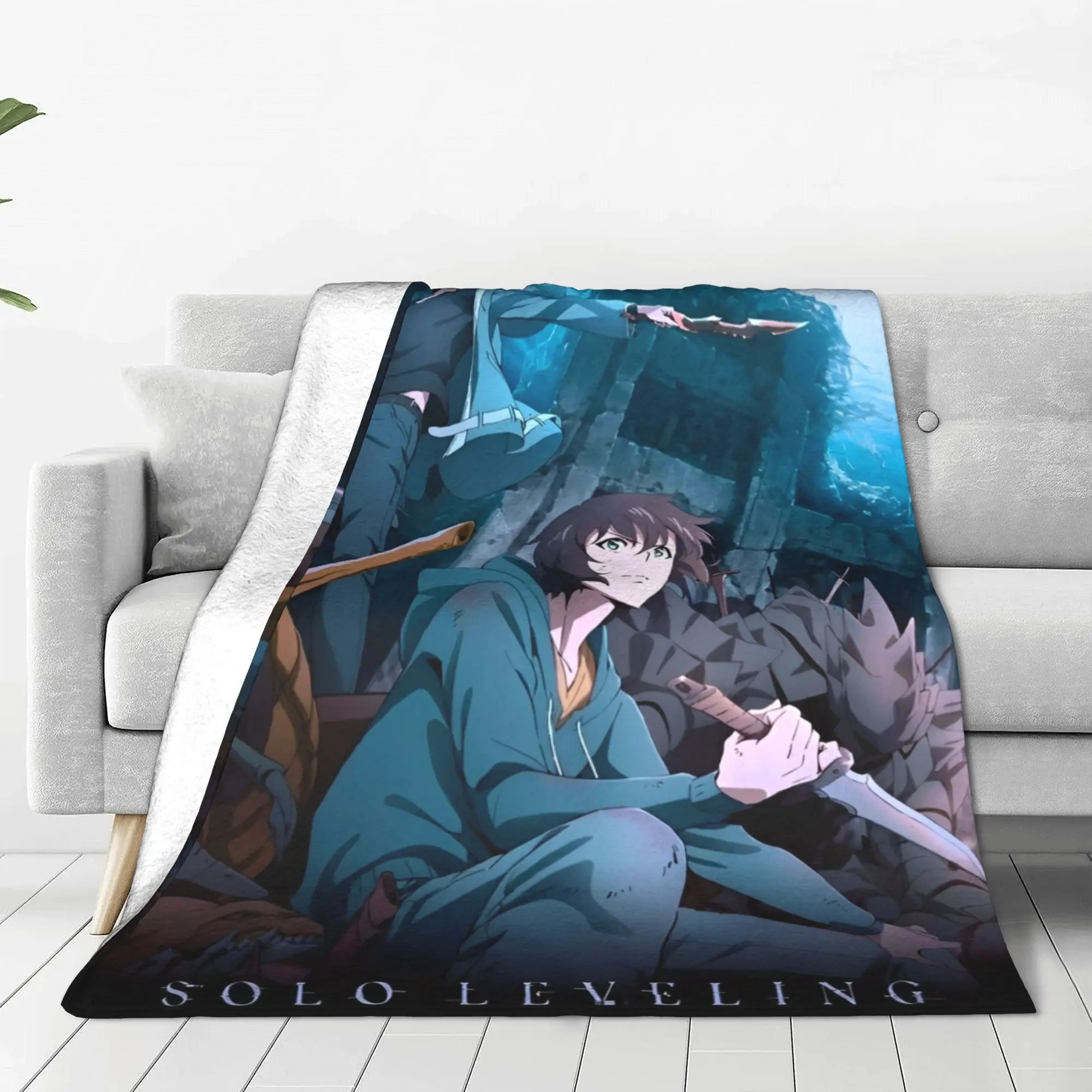 Solo S-ung Jin-woo Leveling Flannel Blankets Anime Funny Throw Blankets for Home 125*100cm Bedspread