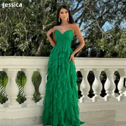 Jessica Green Sweet Robes De Soirée Chiffon Layering Prom Dresses Sexy Strapless Women Evening Dresses Wedding Party Dress