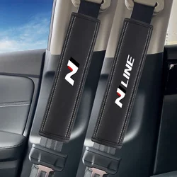 2Pcs Nappa Leather Seat Belt Shoulder Cover Protection Pads For Hyundai N LINE NLINE i10 i20 i30 N Performance Car Accessories