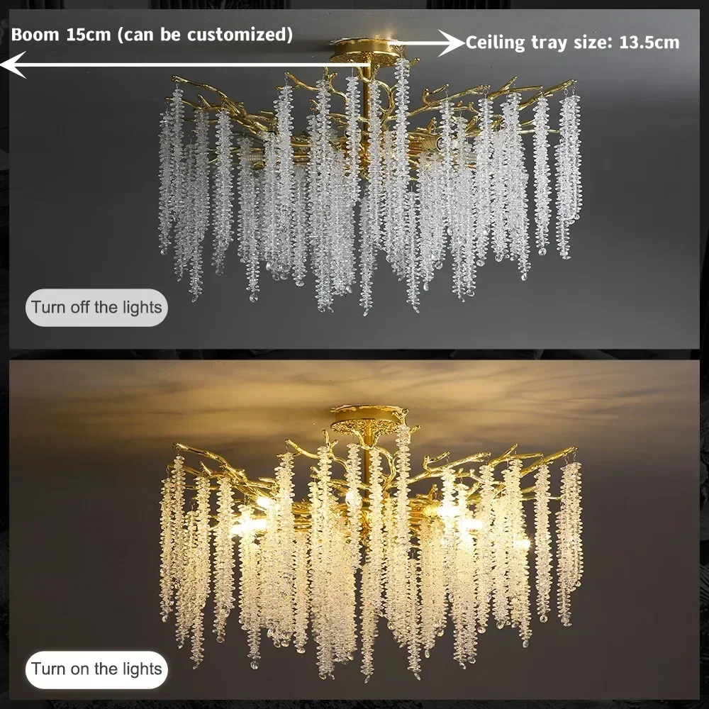 Round Crystal Ceiling Chandelier Lighting For Bedroom Living Dining Room Hallway Kitchen Gold    Light