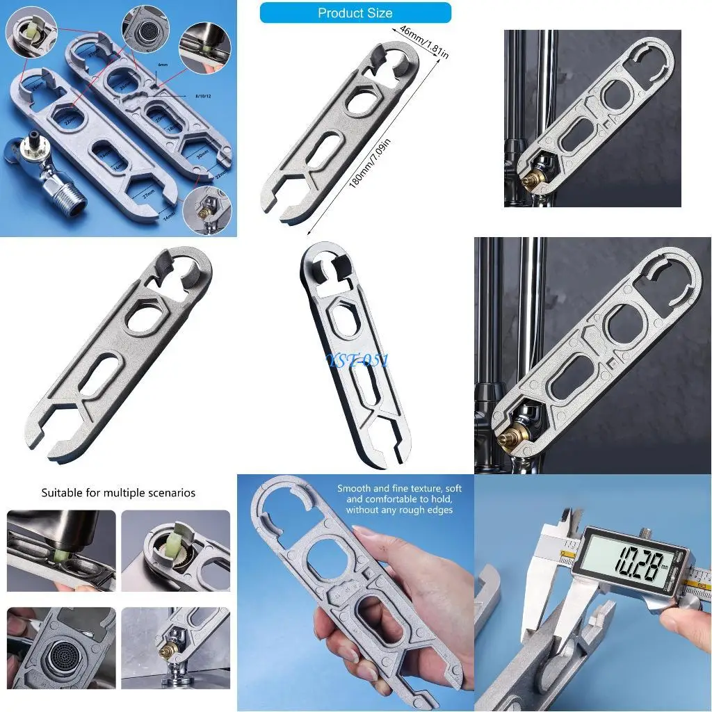 

E15A 16 in 1 Multifunctional Bathroom Wrench Aluminum Alloy Construction Ergonomic for Showerhead Valves Cartridge Removal