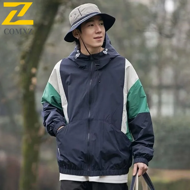 

COMXZ 2025 Men's Stand Collar Color Block Jacket Spring Autumn Youth Casual Korean Style Loose Fit Sporty Coat