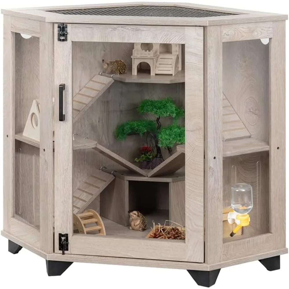 

Chinchillas Cage with Ramp and House, Hedgehog Cage, Critter Nation for Ferret, Mice, Rat, Reptiles, Clear Acrylic, Corner Smal
