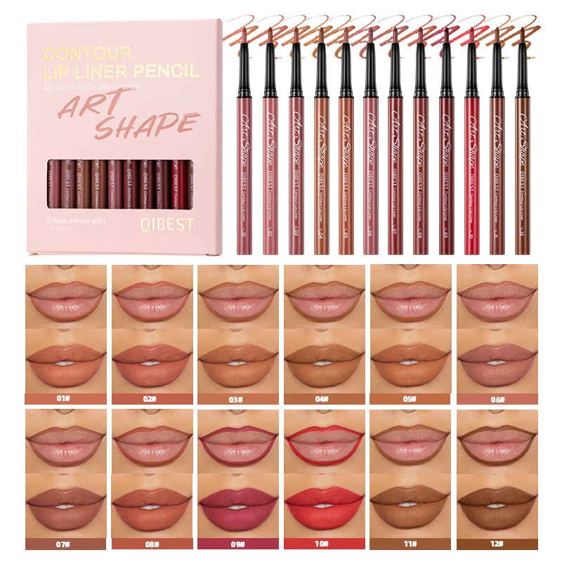 12-delig pak lipliner, duurzaam, vlekvrij, vlekvrij, niet vervagend, waterdicht en zweetbestendig, geschikt voor beginners