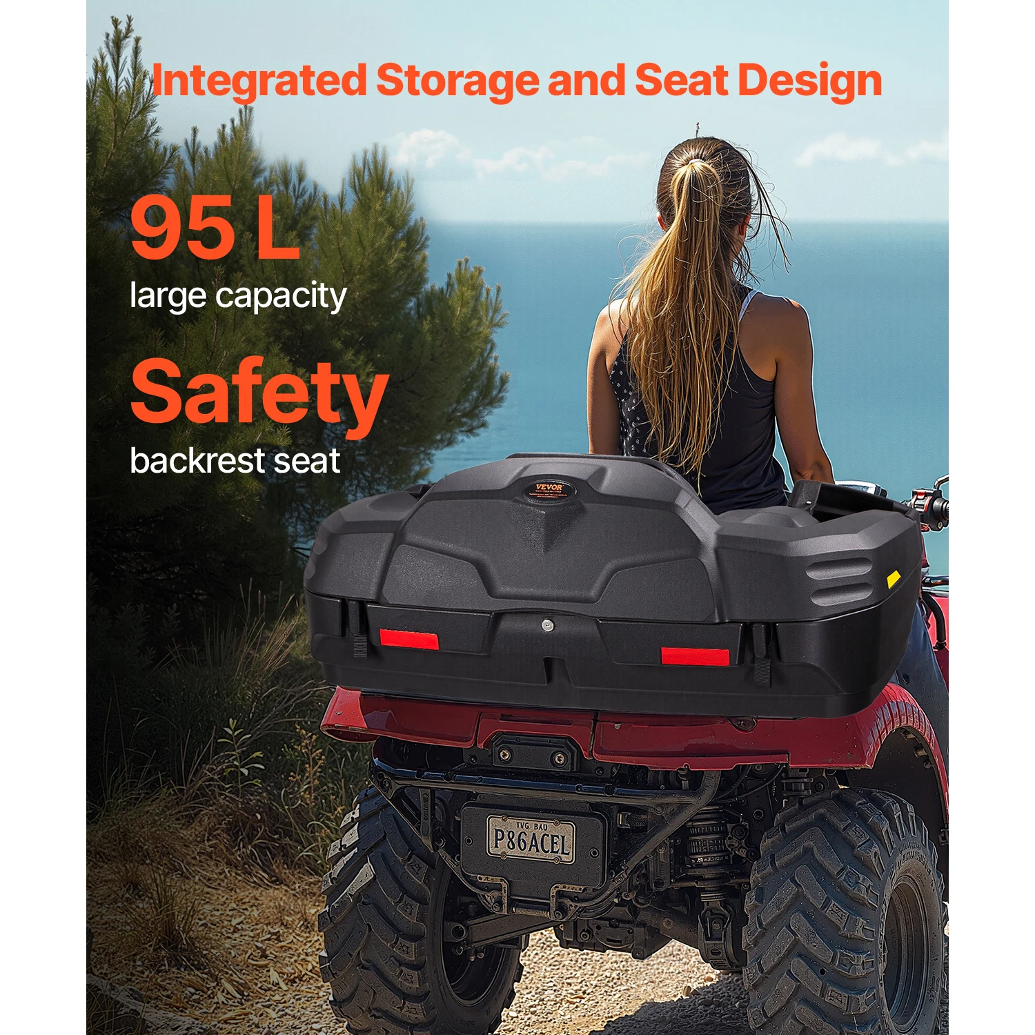 VEVOR ATV Rear Storage Box and Lounger 75/95L ATV Cargo Box with Seat & Backrest Waterproof &Lockable Storage Box for ATV UTV