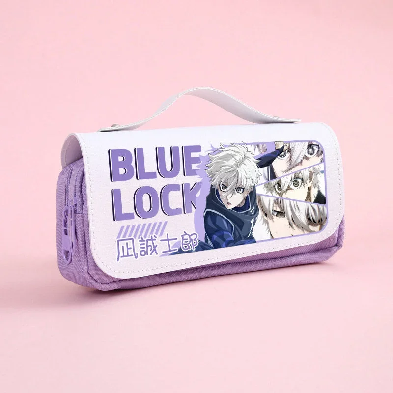 Anime Bloqueio Azul Cosplay Bag, Tecido Oxford Estudante Couro PU, Flip Pen Bag, Papelaria para Estudante, Bachira Meguru, Seishiro Nagi