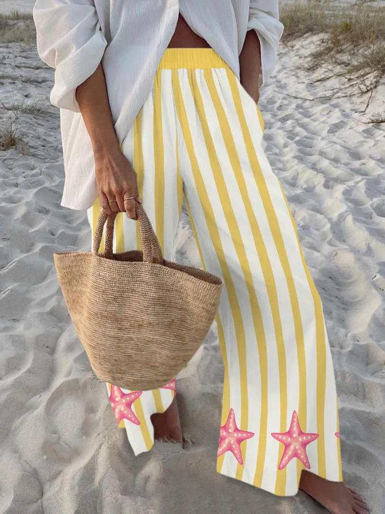  New Love Graffiti Printed Wide Leg Pants Women's Elastic Waist Casual Trousers Quick Dry Summer Beach Boho Kids Streetwear