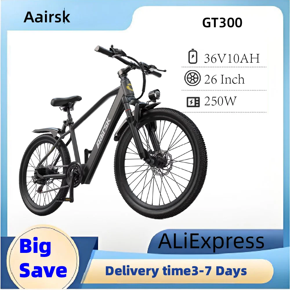 Aairsk GT300 Adult E-bike 250W Motor 36V 10Ah Battery Electric Bike 26 Inch Fat Tire E-Mountain bike Off-road Electric bicycle