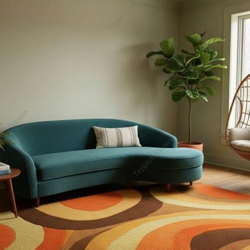 Mid Century Modern Abstract Wool Rug for Living Room