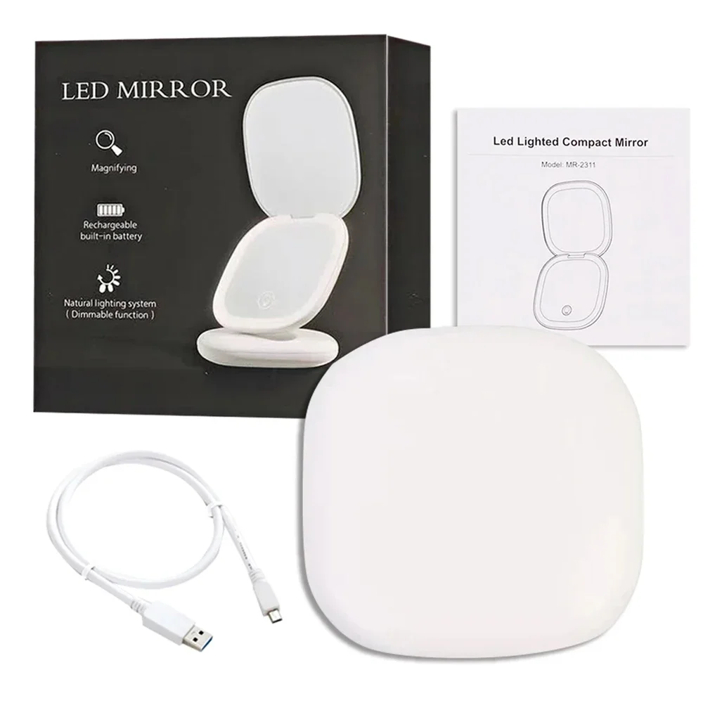 LED Travel Makeup Mirror 3.5inch Lighted Compact Mirror with 1X/5X Magnifying 2 Sided 3 Colors Portable for Handbag Purse Gift image 6