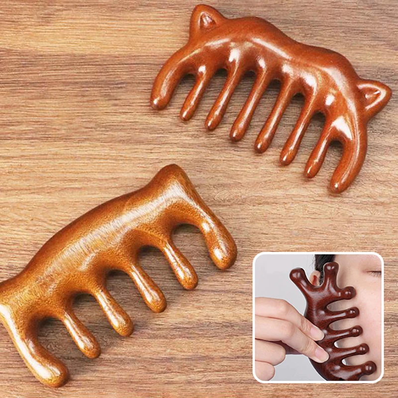 Sandalwood Massage Comb Head Meridian Scalp Comb Face Eye Shoulder Neck Scraping Anti-static Wide Tooth Comb 【A】