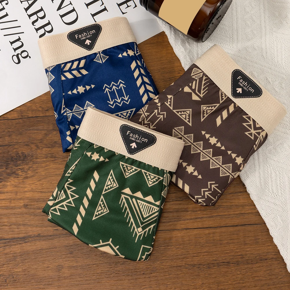 Men Retro Ethnic Print Boxer Shorts Adult Underwear Comfortable Elastic Mid Rise Trunk Men's Underpants ComfortableMen's Clothes