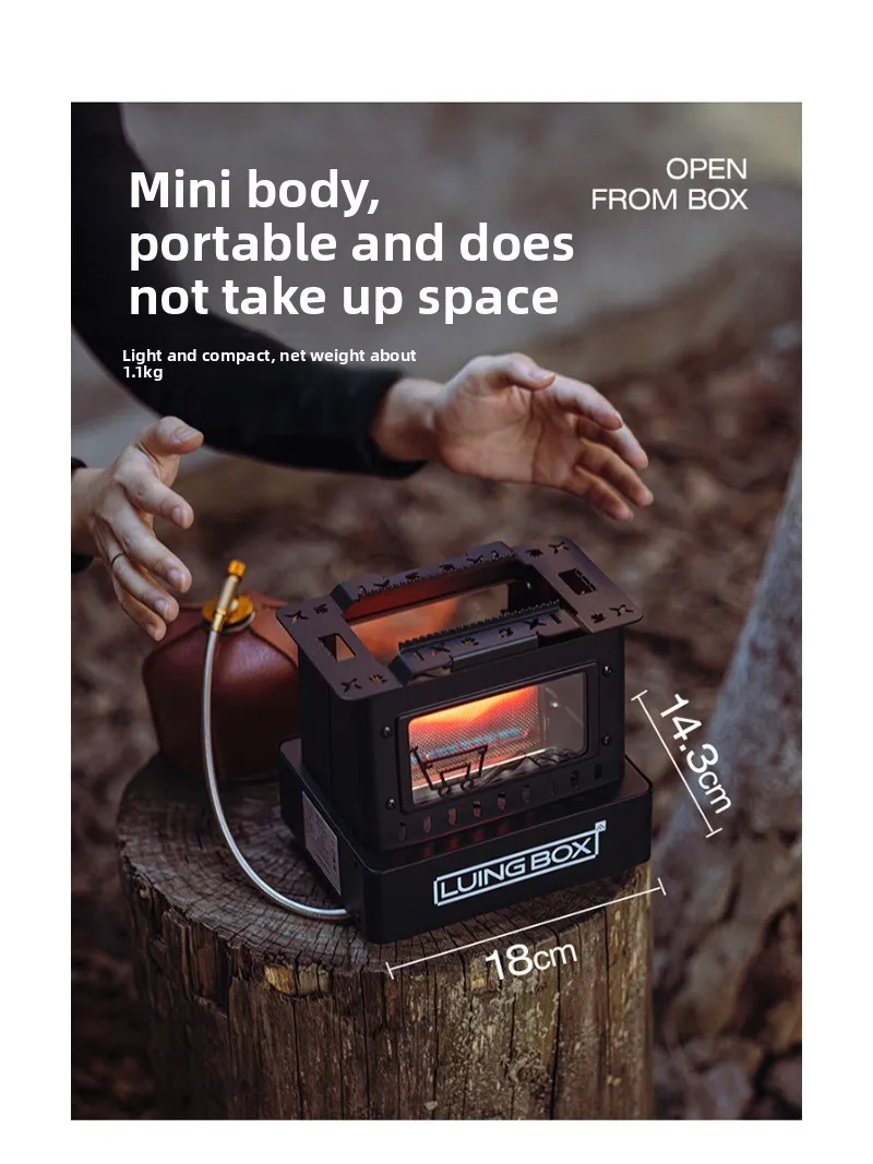 LUING BOX Camping Outdoor Retro Herd Heizung Herd Tee Kochen Split Herd Wandern Leichte Tragbare Überleben Herd Edelstahl – Detail 9