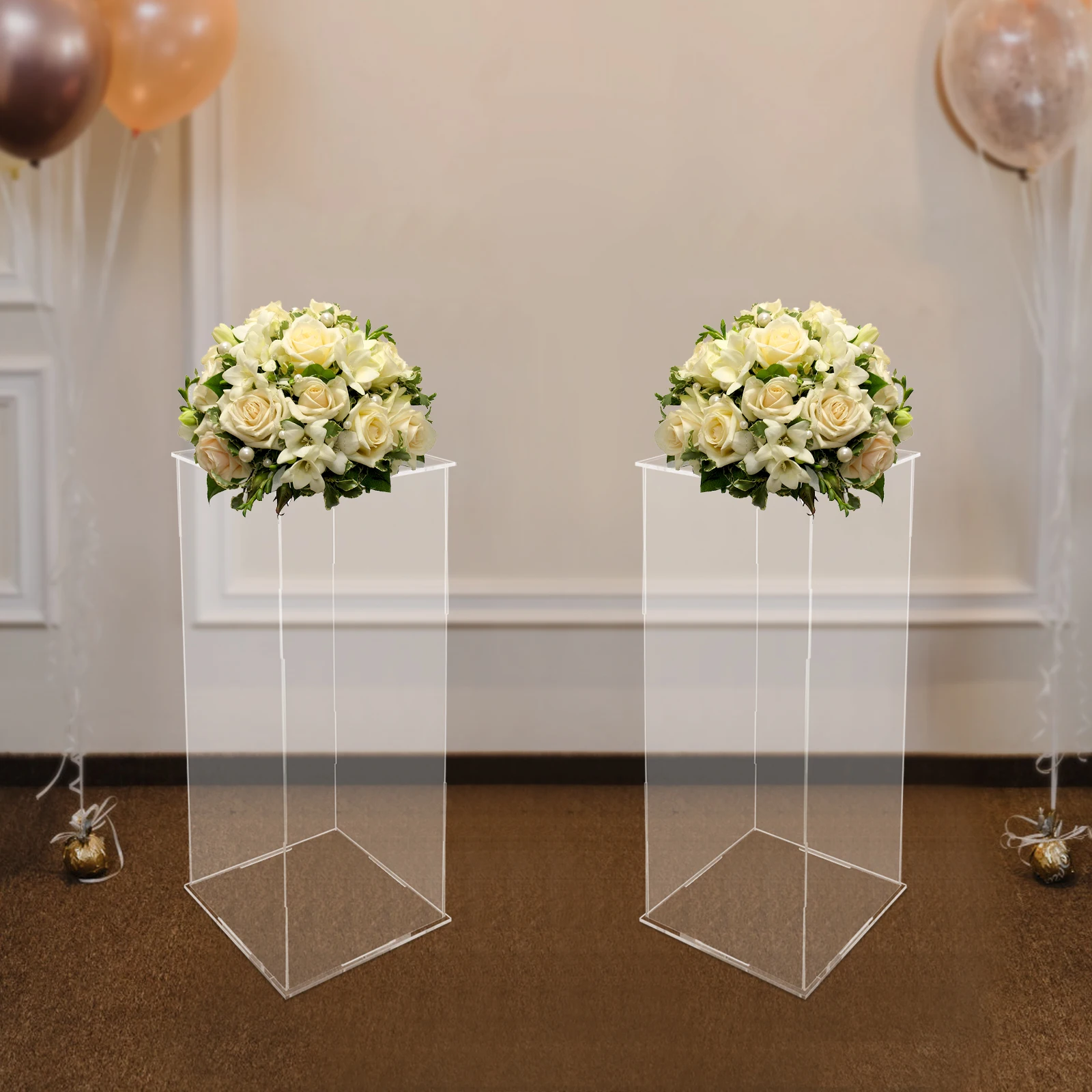 

Modern Clear Acrylic Flower Stand - Display Tower for Wedding Birthday Table Decor - 25x25x60cm 5kg Capacity Centerpiece Holder