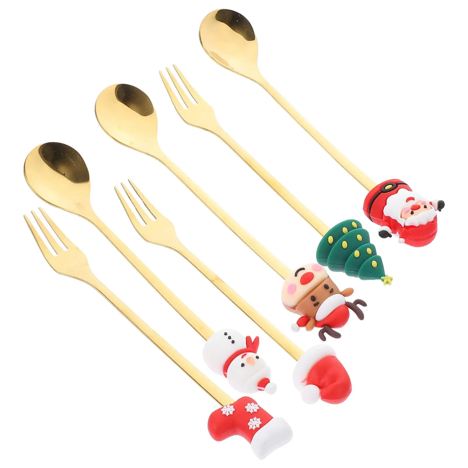 

6pcs Christmas Spoon Fork Set Stainless Steel Cutlery Golden Box Cartoon Dessert Party Favors Metal Tableware Kit Safe Easy