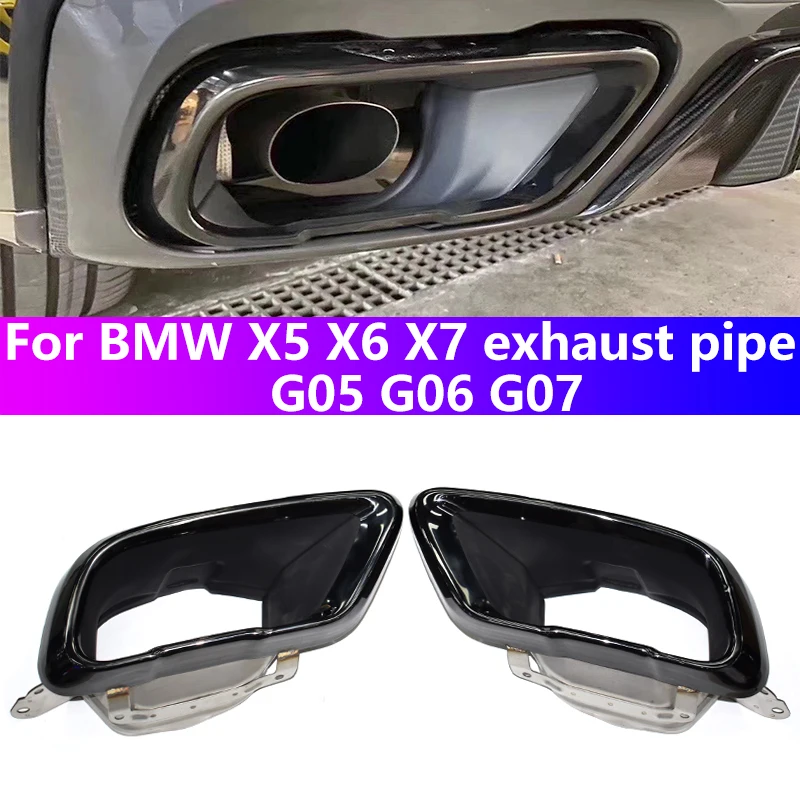 

For 2019 to 2024 BMW G05 X5 G06 X6 G07 X7 M Sport Exhaust Pipe Upgrade Black Square Port Stainless Steel Muffler Tip Nozzle