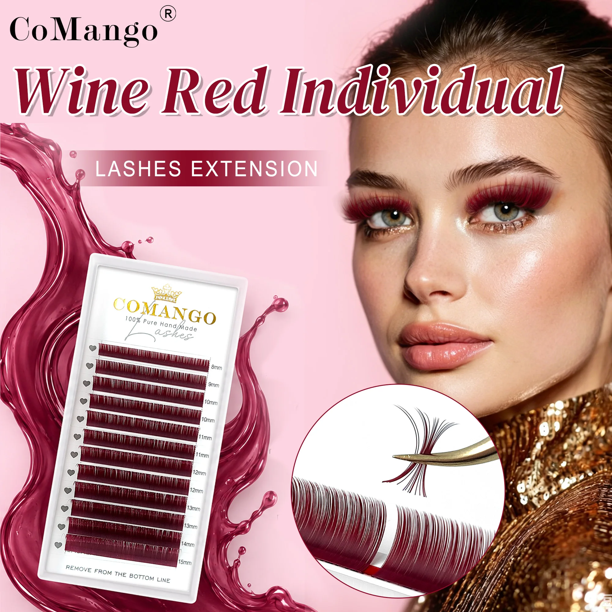 CoMango C/D-Curl burgunderfarbene Einzelwimpernverlängerung 0,07MM superweiche Einzelwimpern Kunstmink-Farbe falsche Wimpern