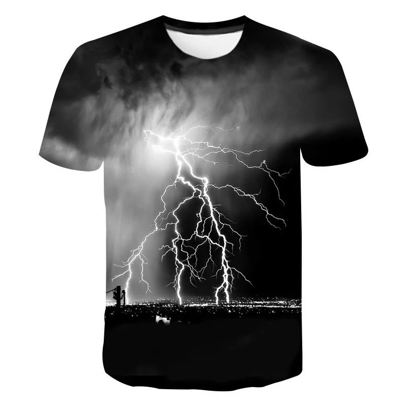 Summer Fashion Cool Lightning Graphic T Shirts Men Trend Casual Streetwear 3D Printed Leisure Sports Oversized T Shirt Tops