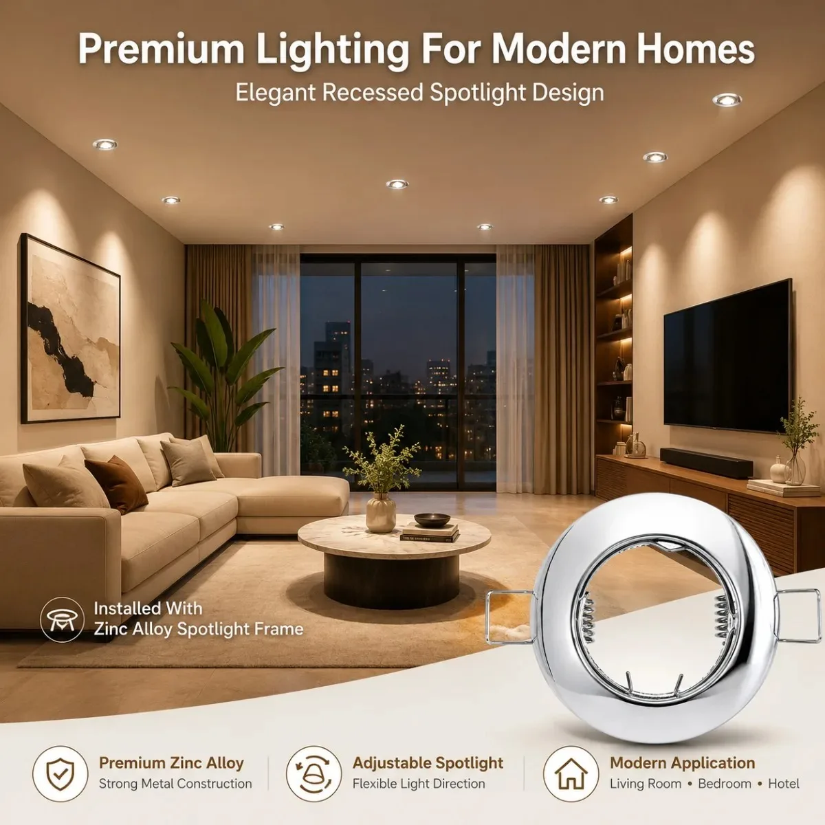 JOYINLED GU10 Recessed Ceiling Downlights with GU10 Lamp Holder 6PCS Round Chrome Spotlights 60mm Cutout for Kitchen Bedroom