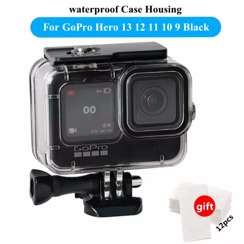 Водонепроницаемый корпус 60 м для GoPro Hero 13 12 11 10 9, черный, защитный чехол для подводного плавания, аксессуары для GoPro 9.