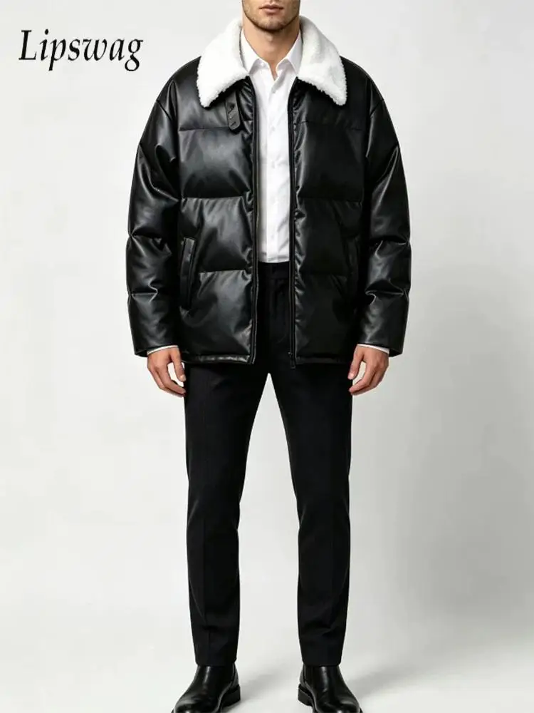 Retro Solid Color Cotton Jacket Mens Daily Outdoor 2026 Winter Fleece Collar Long Sleeve Warm Coat Fashion Loose Outwear Mens