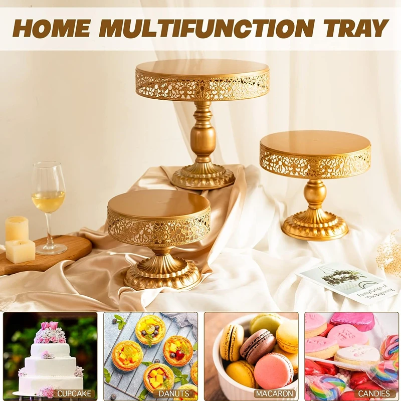 Round Metal Pedestal Holder Cake Stand Dessert Cupcake Pastry Candy Display Plate Gold Tower for Wedding Birthday Party