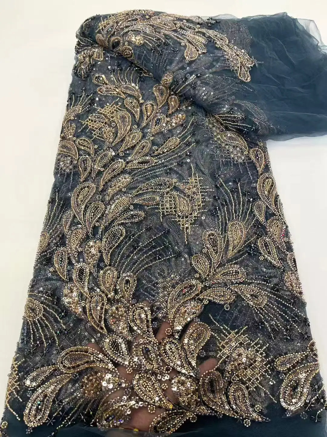 

African Bridal Lace Fabric 2025 Sequins Beaded Embroidery Nigerian Groom High Quality French Tulle for Wedding sewing