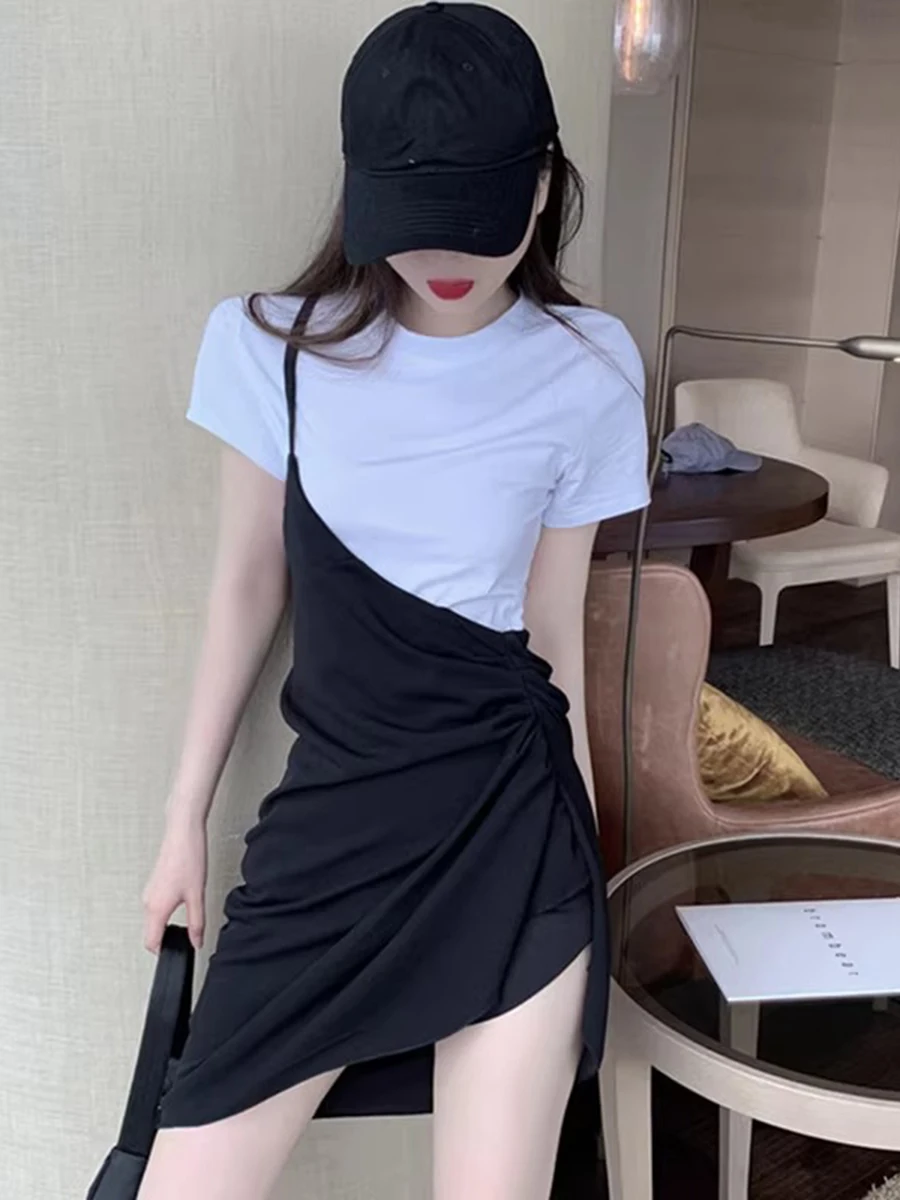 nouvel-ensemble-d'ete-2025-spunky-mat-faion-hong-kong-sle-pour-femme-t-shirt-asymetrique-noir-et-blanc-a-bretelles-et-manches-courtes