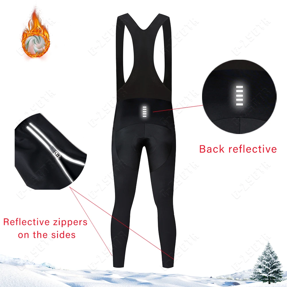 Calças térmicas para homens, calças de ciclismo reflexivas, bike gel pad, calças de bicicleta à prova de choque, manter quente, inverno