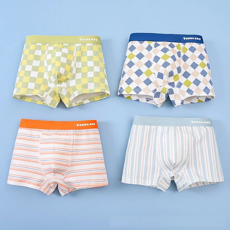 4pcs/Lot Boys Teenager High-Quality Cotton Boxer Briefs Kids Underwear Ages 2-9 Comfortable Student Clothes Boxer Panties
