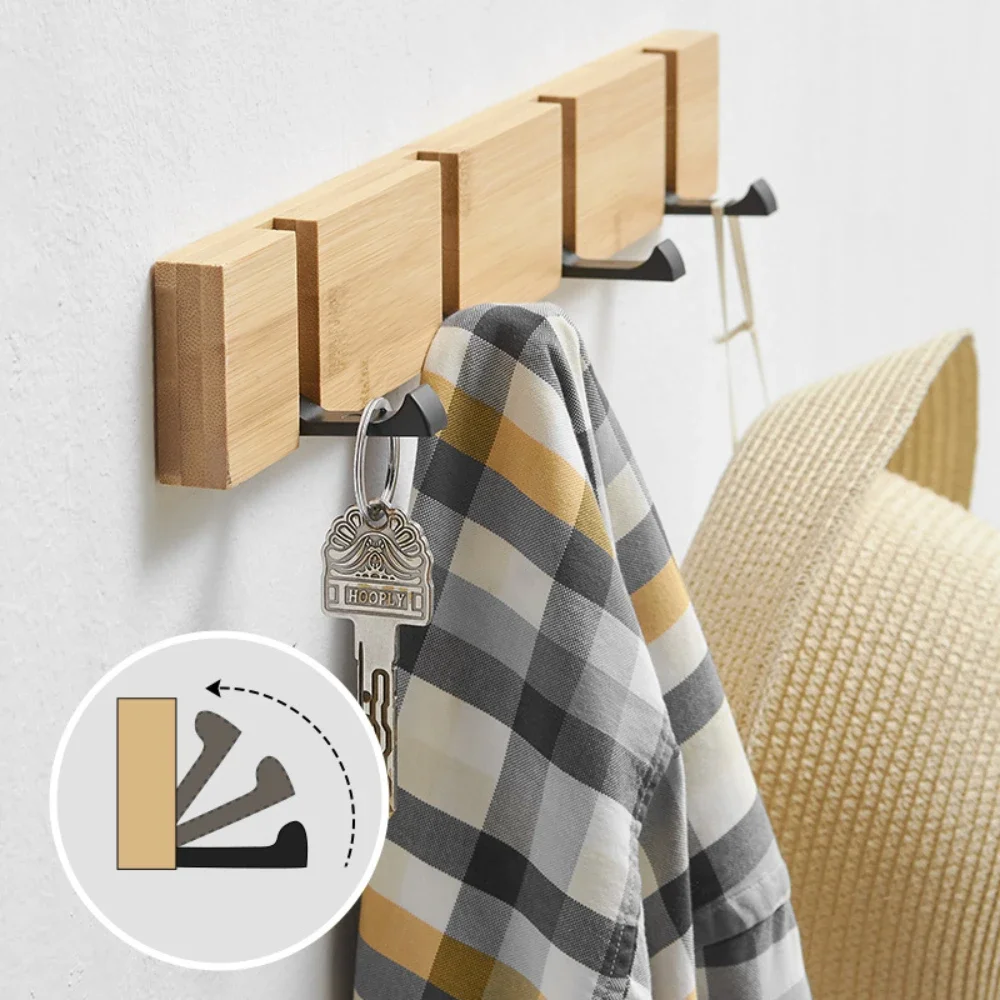 Foldable Bamboo Wall-mounted Clothes Hooks, Door Hangers, Household Coat, Towel Hook Shelf, Bathroom Hanging Rack