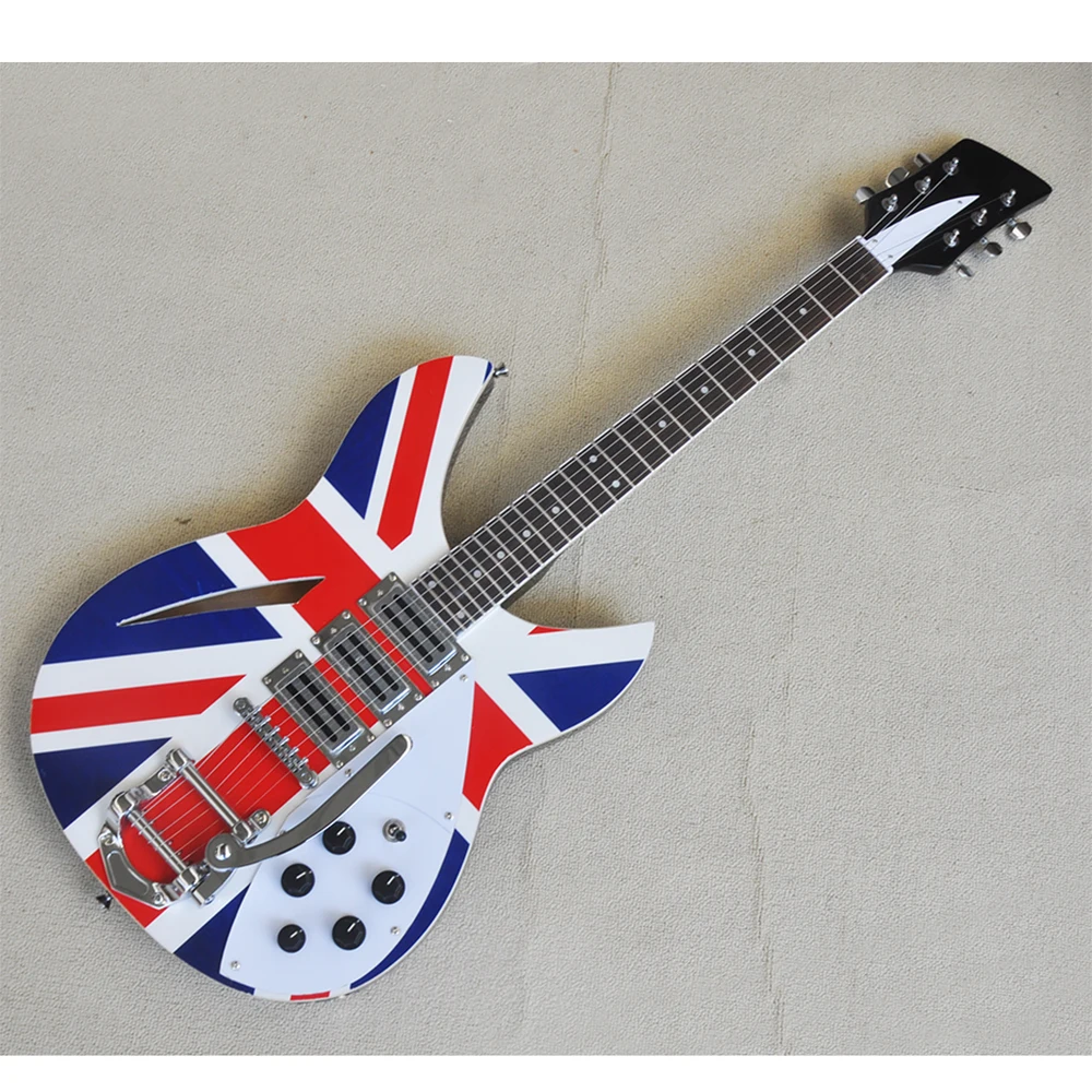 6 Strings Black Electric Guitar with Flag Pattern,Rosewood Fretboard,Customizable