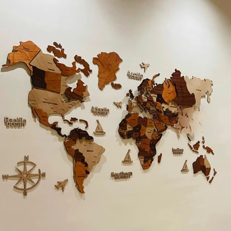 

Solid wood world map travel nordic living room background wall decoration large decorative paintings office division school