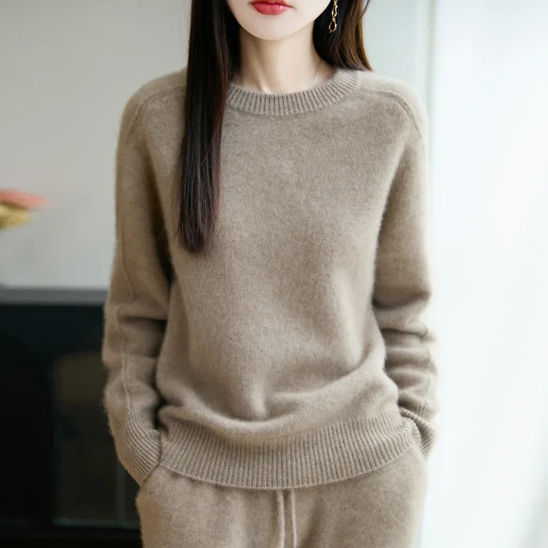 

Autumn Winter New Wool Knitted Sweater Women, Round Neck Solid Color Pullover, Long Sleeve Loose Casual Inner Wear Swea