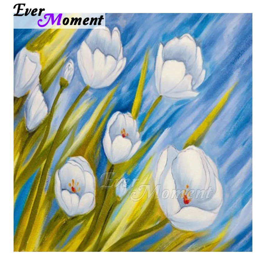 

Ever Moment Diamond Painting Square Round White Flower Tulip 5D DIY Gift Picture Of Rhinestone Hobby Art Diamond ASF1765