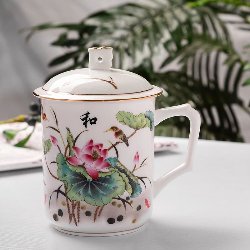 Luxury Pomegranate Mug Cup Superior Quality Fine Bone China Porcelain Mugs White 16oz 500Ml With Lid Ceramic Mug Espresso Garden