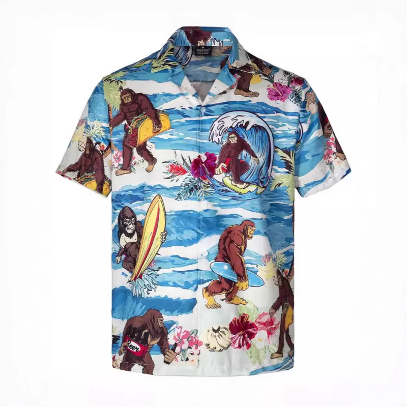 Cross-border Foreign Trade Summer New Plus Size Men's Casual Fashion3DDigital Print Short Sleeve Shirt Hawaiian Style