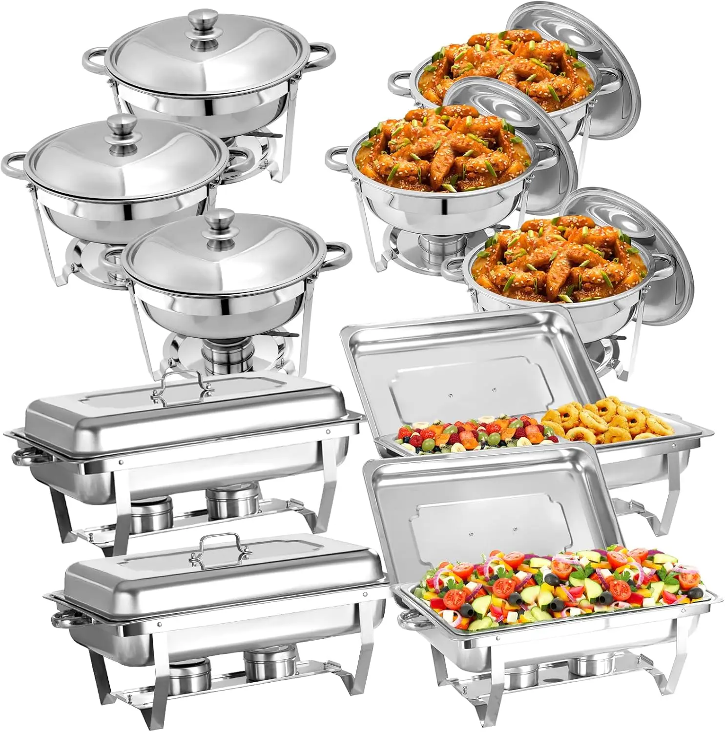 10 Pack Chafing Dish Buffet Set, Stainless Steel Catering Food Warmer For Banquet, Parties, Wedding (6 Packs 5Qt Pan + 2 Packs