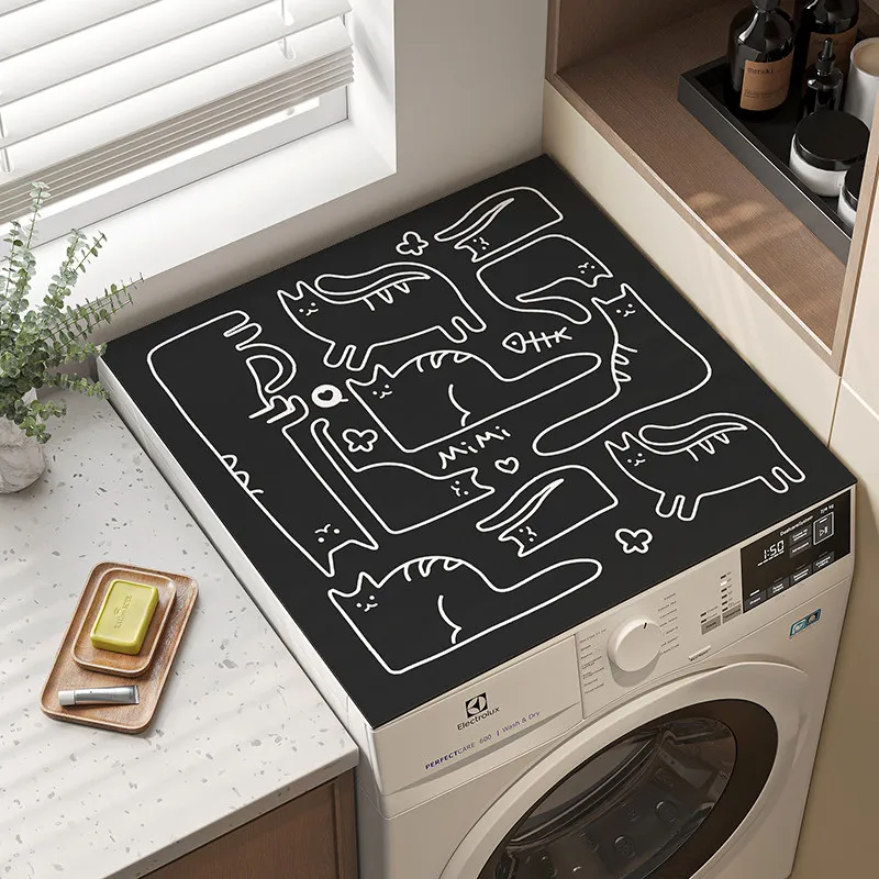 VIKAMA Doodle Cat & Line Art Diatom Mud Washing Machine Mat, 6 Designs, Non-Slip Absorbent Cover