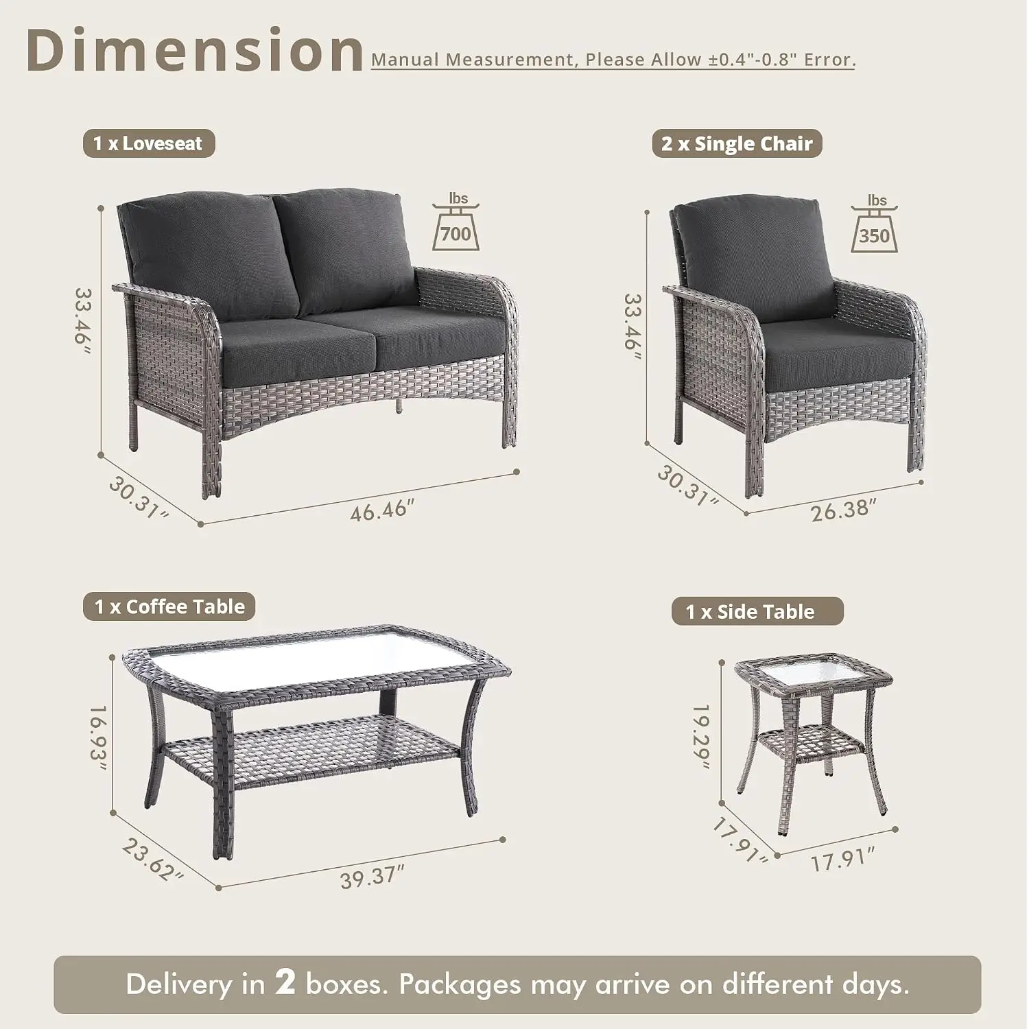 High Back Wicker Patio Furniture Set 4 Piece Outdoor Garden Balcony, Customized
