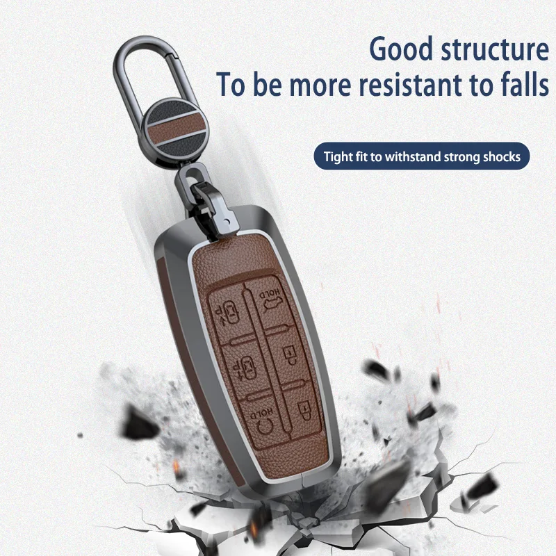 Zinc Alloy Cowhide Car Remote Key Case Cover For Hyundai Genesis G80 GV70 GV80 2019 2020 2021 2022 TPU 4/6/8 Button Accessories