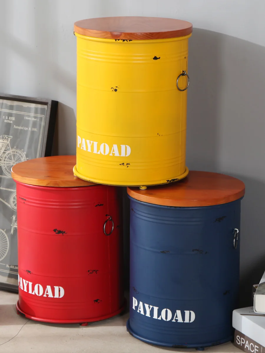 Industrial wind oil barrel stool American retro restaurant storage stool bar cafe creative stool round stool