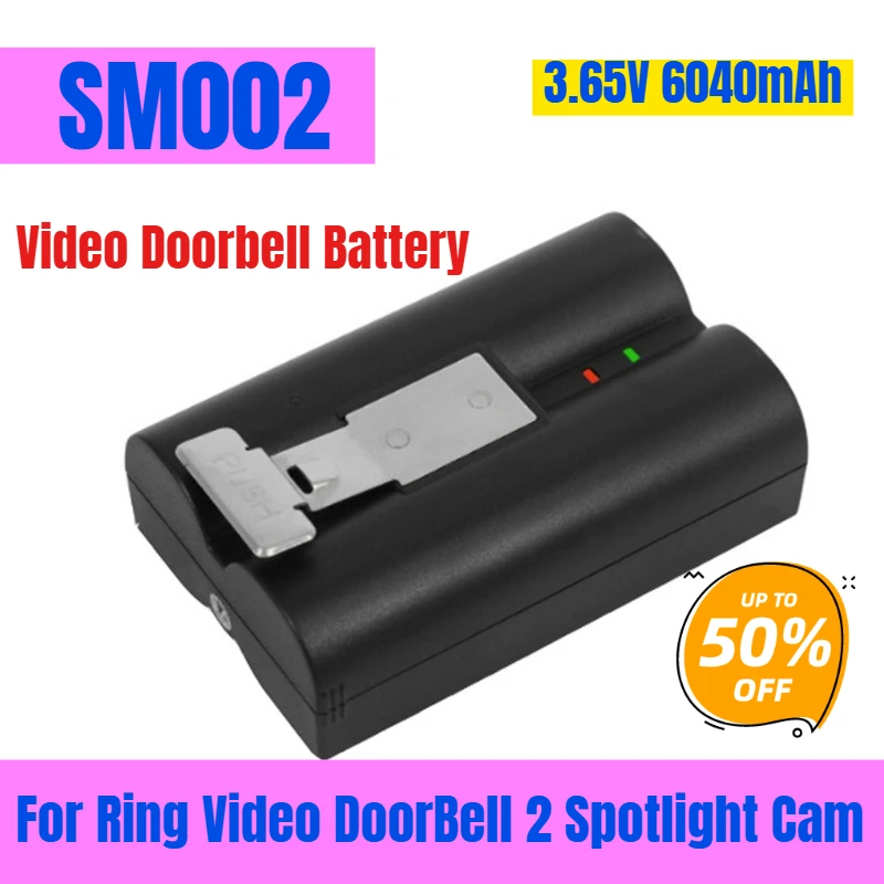 

6040mAh For Ring Video DoorBell 2 Spotlight Cam Video Doorbell Battery SM002