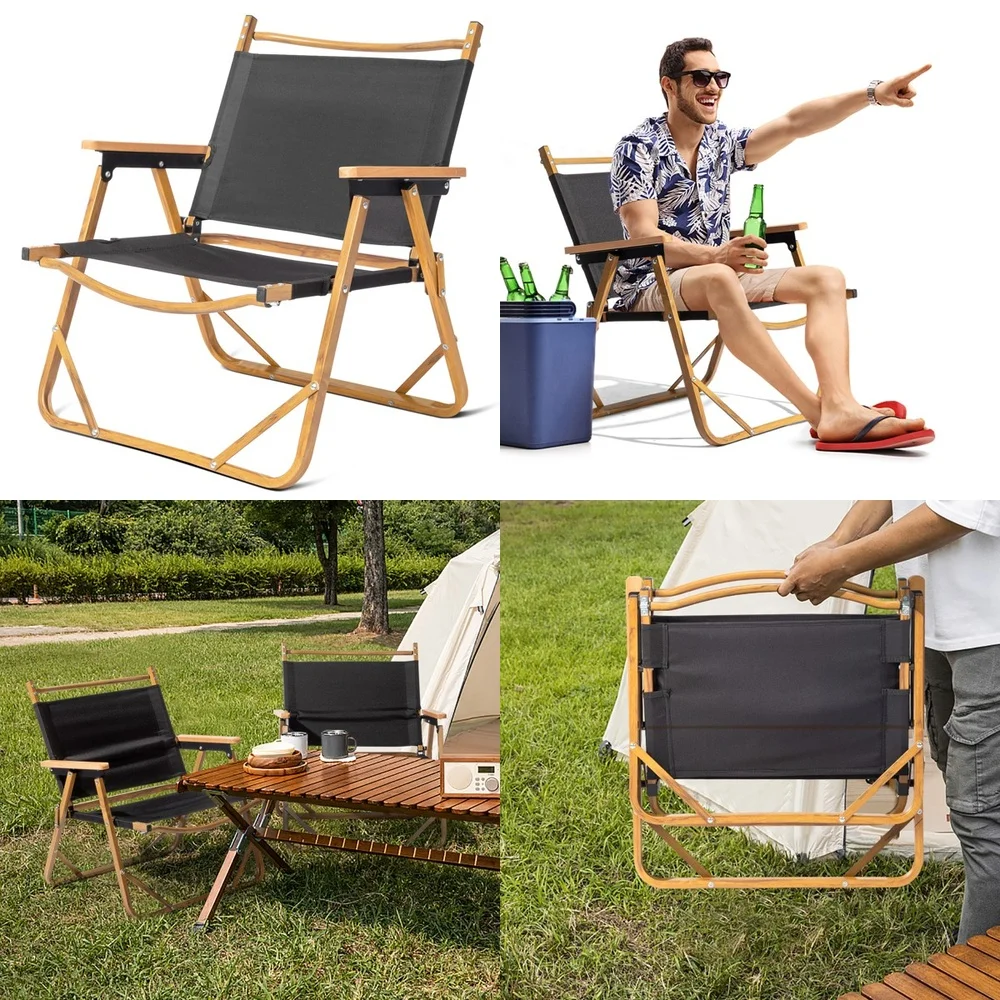 

camping chairHeavy Duty 100kg Load Folding Camping Chair Aluminum Frame Wood Grain Oxford Fabric Portable Outdoor Lightweight